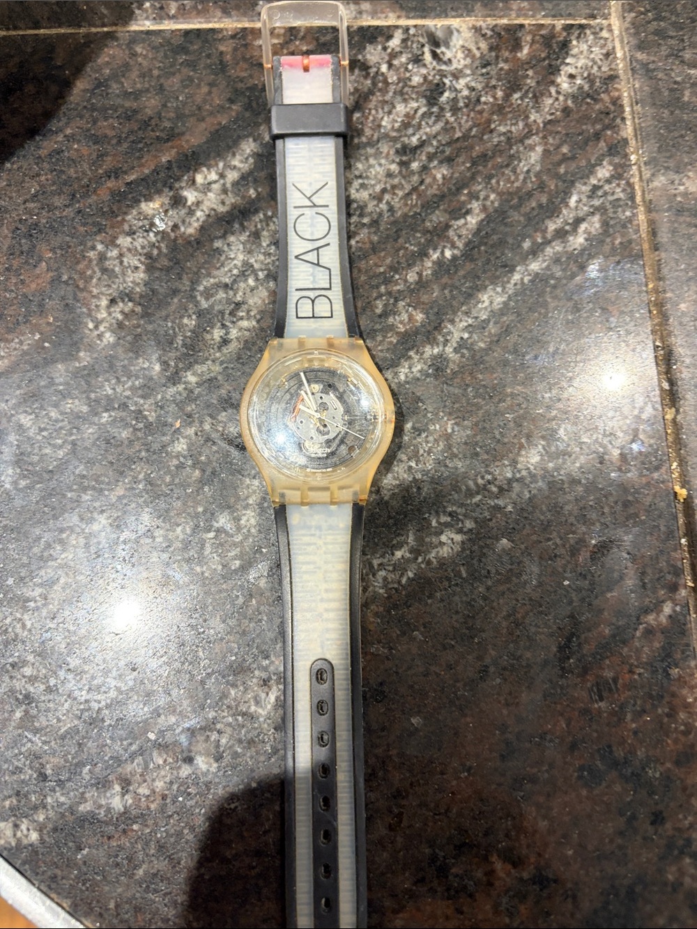 Transparent Yellow Mechanical Watch with Black Strap